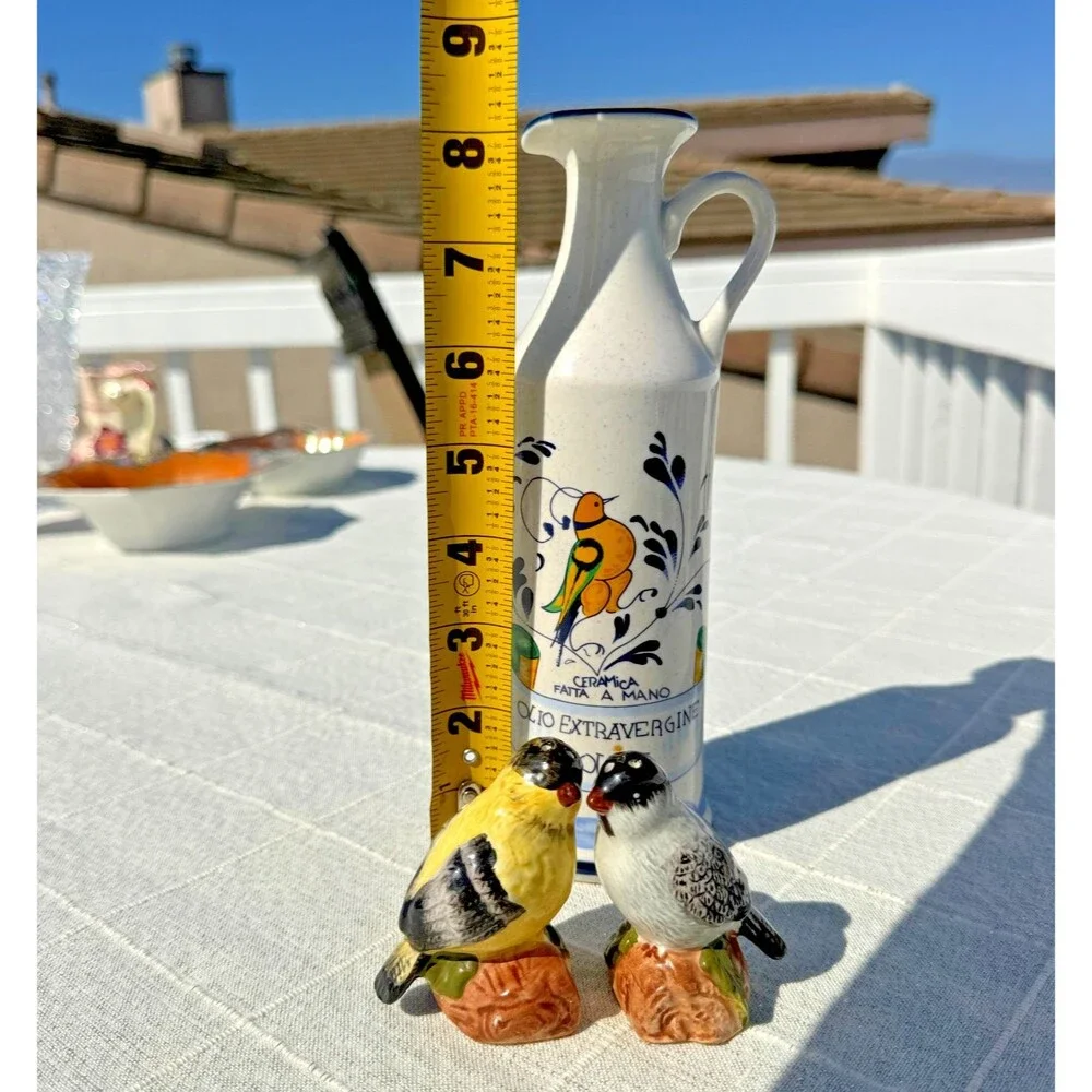 Italian Ceramic Olive Oil Bottle Set‎ Bird Figurines Kitchen Decor Hand Painted